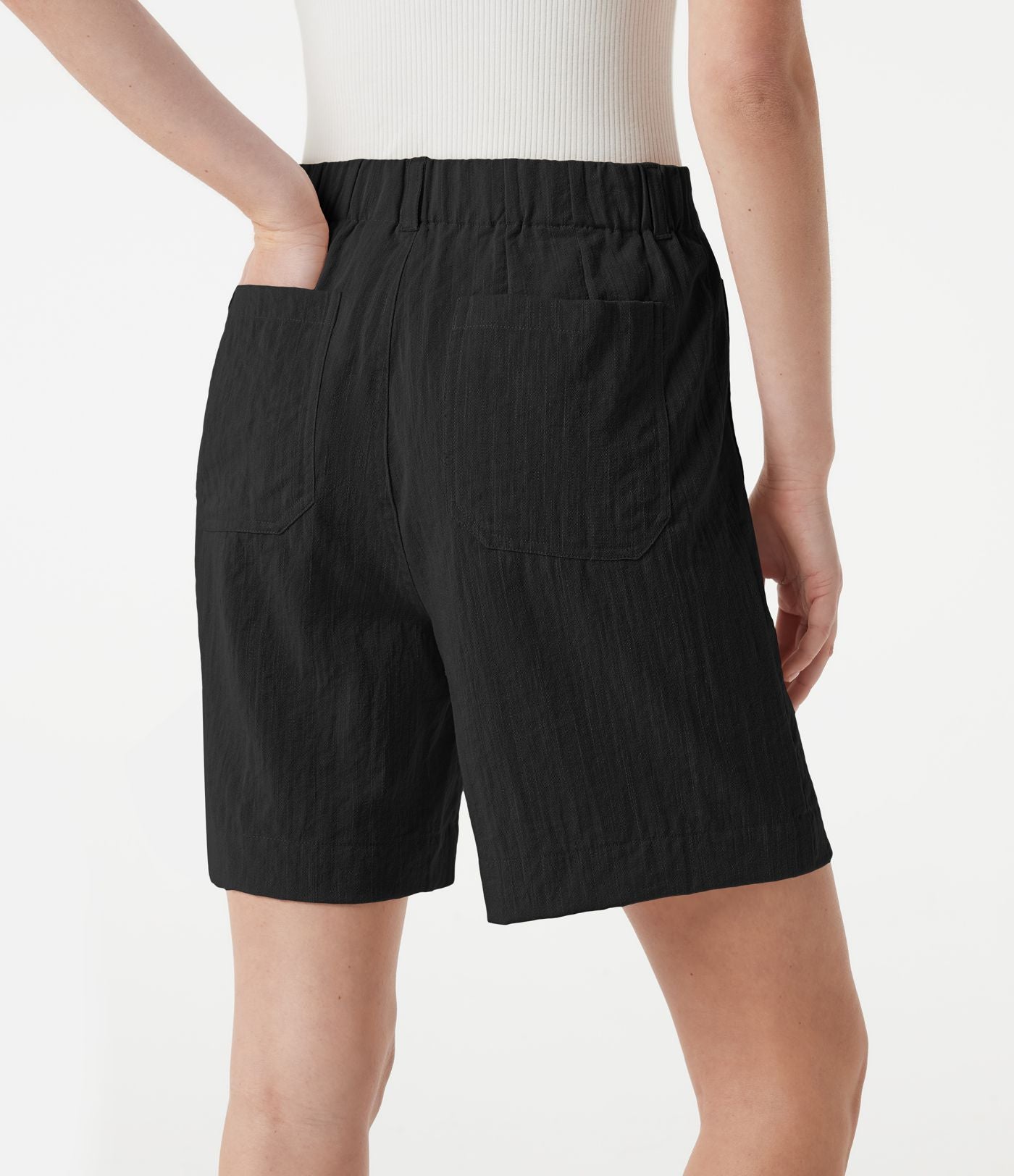 Short casual taille haute toucher lin 17,5 cm avec poches