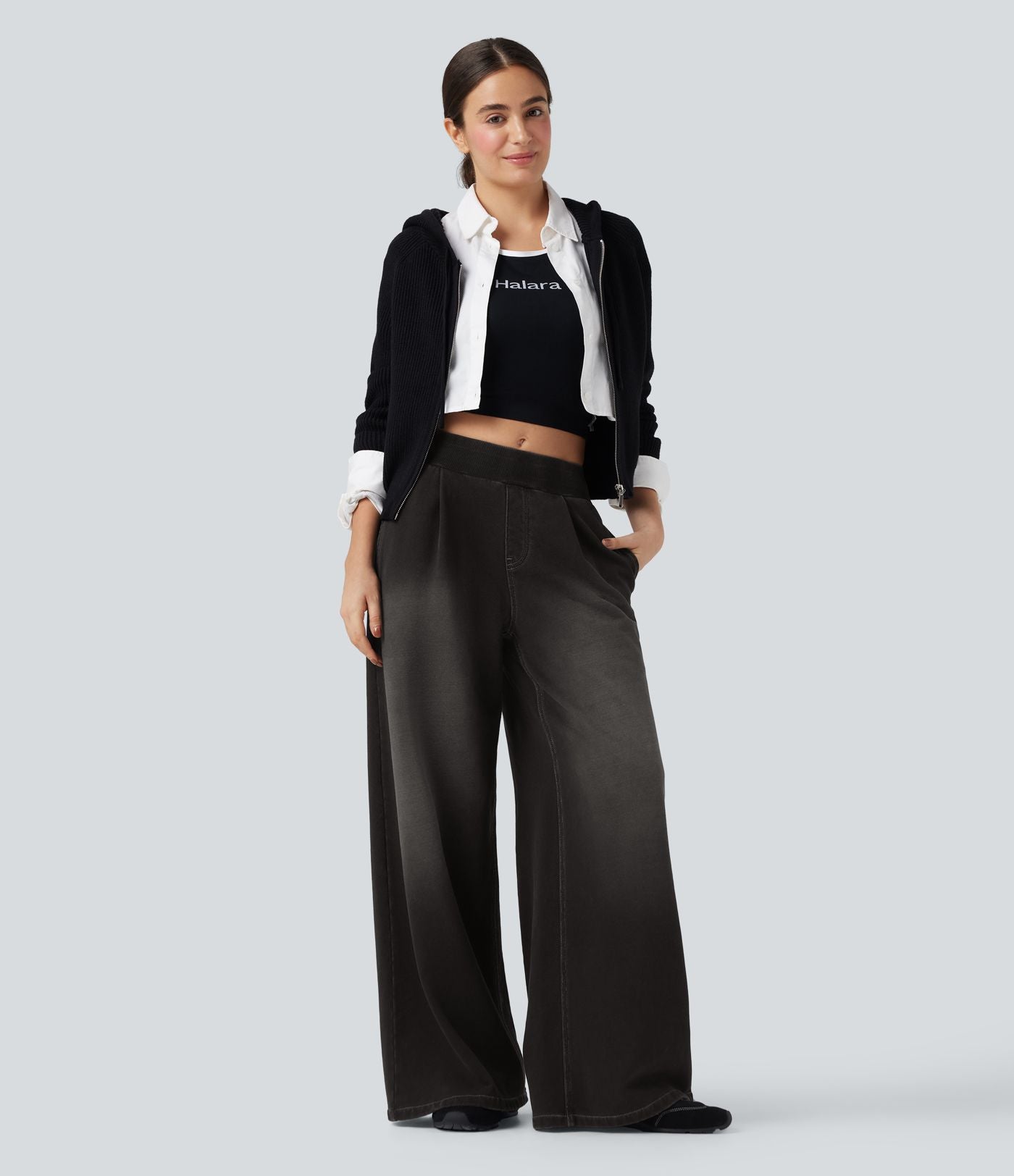 Jean jogging Halara Flex™ large évasé molleton français taille mi-haute avec poches