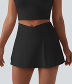 Jupe de tennis micro mini 2-en-1 SoftlyZero™ Airy taille haute croisée avec poche - UPF50+