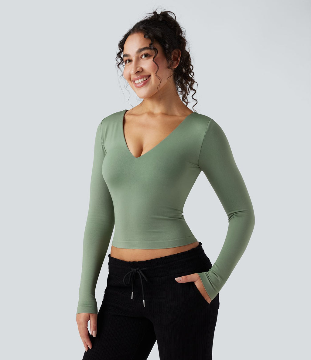 Haut de sport yoga col V à manches longues sans couture OneForm Seamless Flow