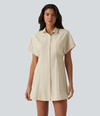 Robe chemise mini bureau à manches courtes avec poche