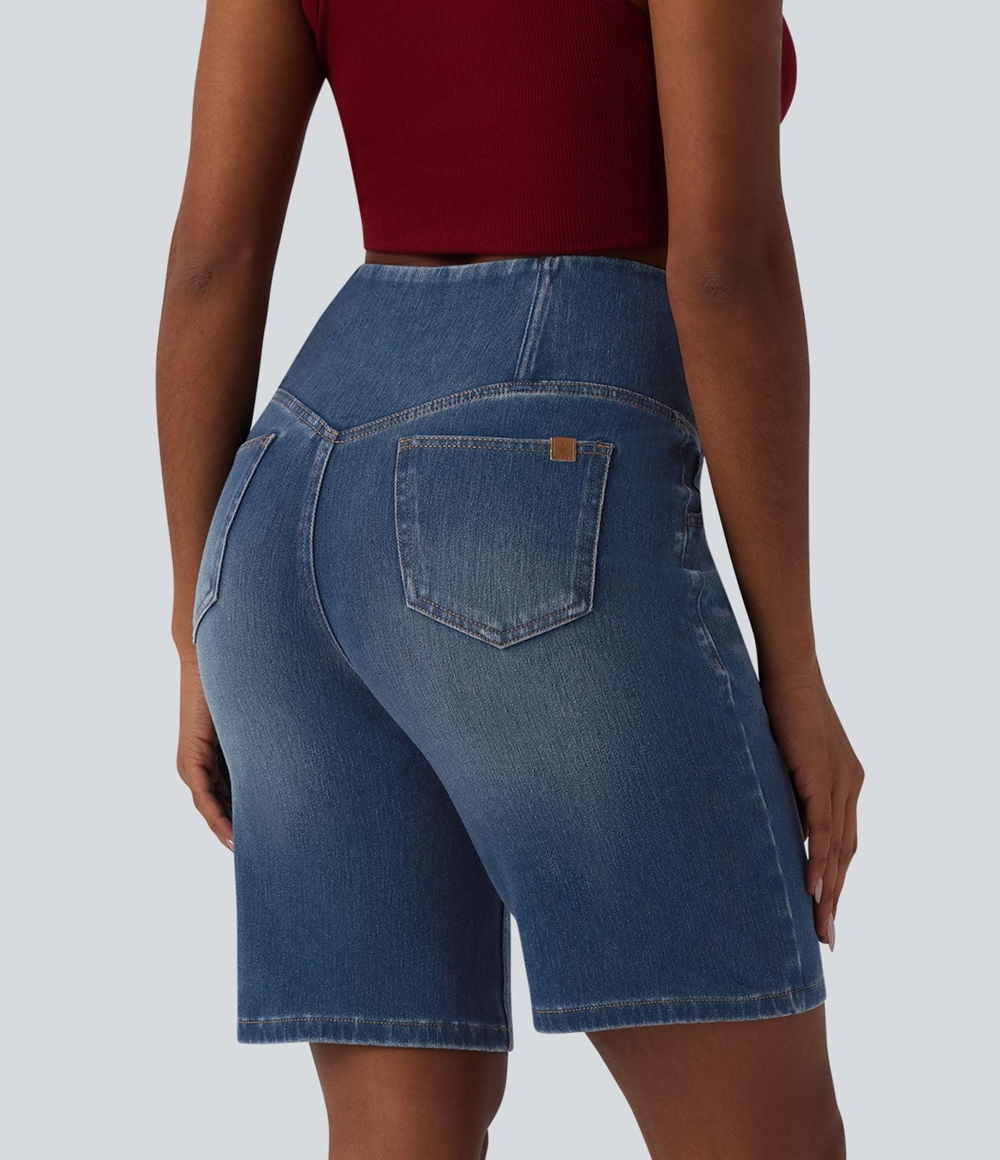 Short en jean Halara Flex™ casual gainant taille haute croisée avec poches