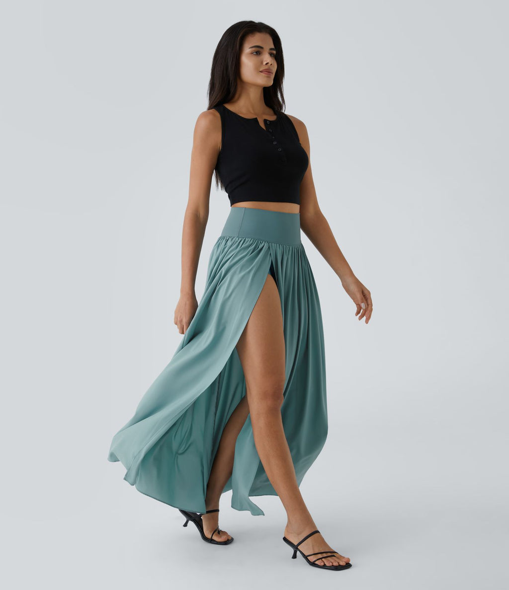 Breezeful™ Jupe Taille Haute Casual Maxi Séchage Rapide Fluide Fente Plissée 2 en 1