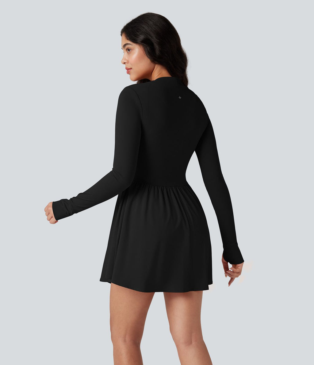 Robe de tennis active courte Halara UltraSculpt™ push-up 2-en-1 manches longues avec trous pouces et poche