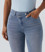 Jean 7/8 Halara Flex™ asymétrique casual taille haute avec poches