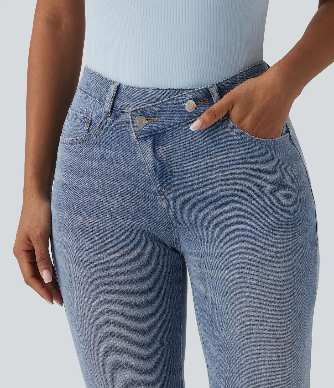Jean 7/8 Halara Flex™ asymétrique casual taille haute avec poches