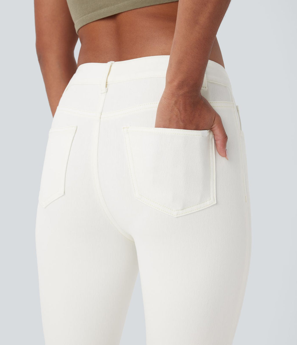 Halara Flex™ Jeans bootcut Casual Taille Haute Multiples Poches Lavés Élastiques et Tricotés Coupe