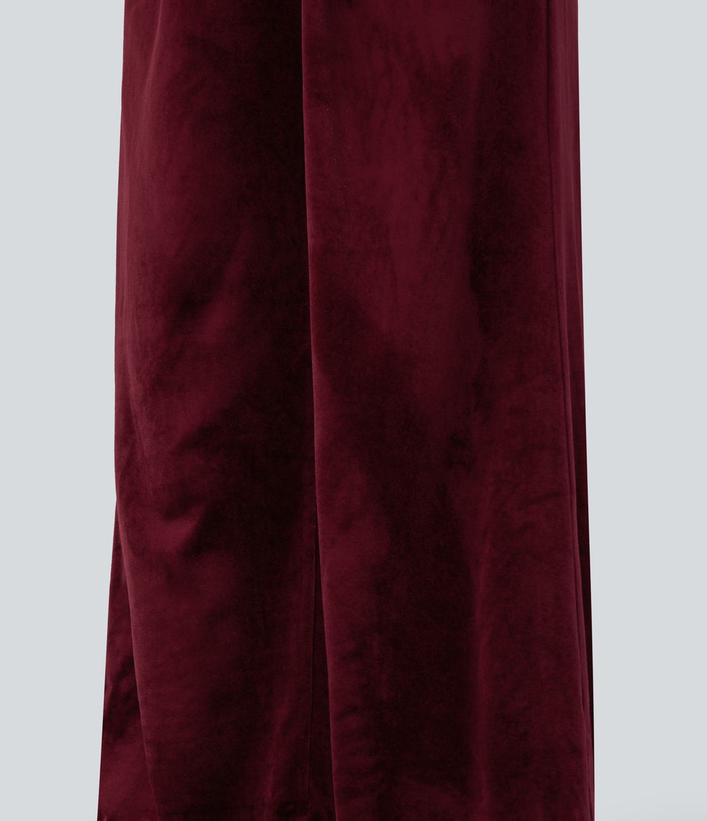 Combinaison velours mesh contrastant col V manches longues bouffantes avec poches