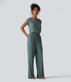 Combinaison casual sans manches col V cordon de serrage avec poches - Easy Peasy