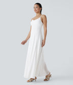 Robe longue fluide à bretelles ajustables avec maille contrastée pour demoiselle d'honneur et invitée de mariage