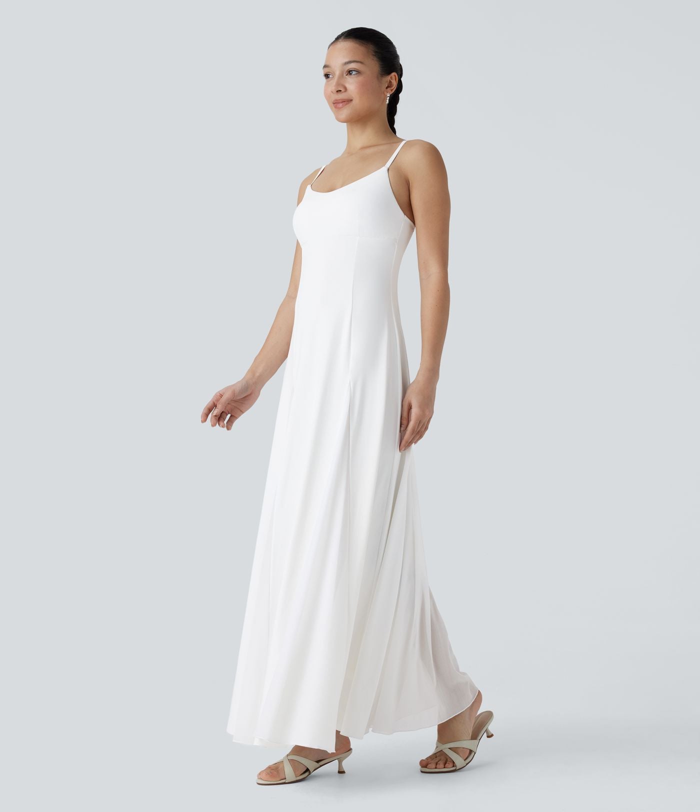 Robe longue fluide à bretelles ajustables avec maille contrastée pour demoiselle d'honneur et invitée de mariage