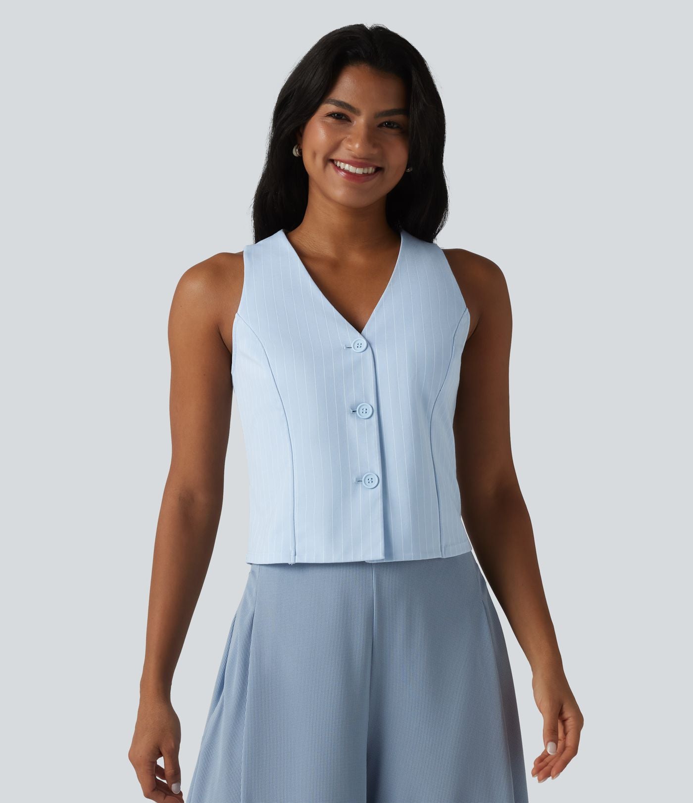 Gilet tailleur rayé à col en V et effet frais InstantCool