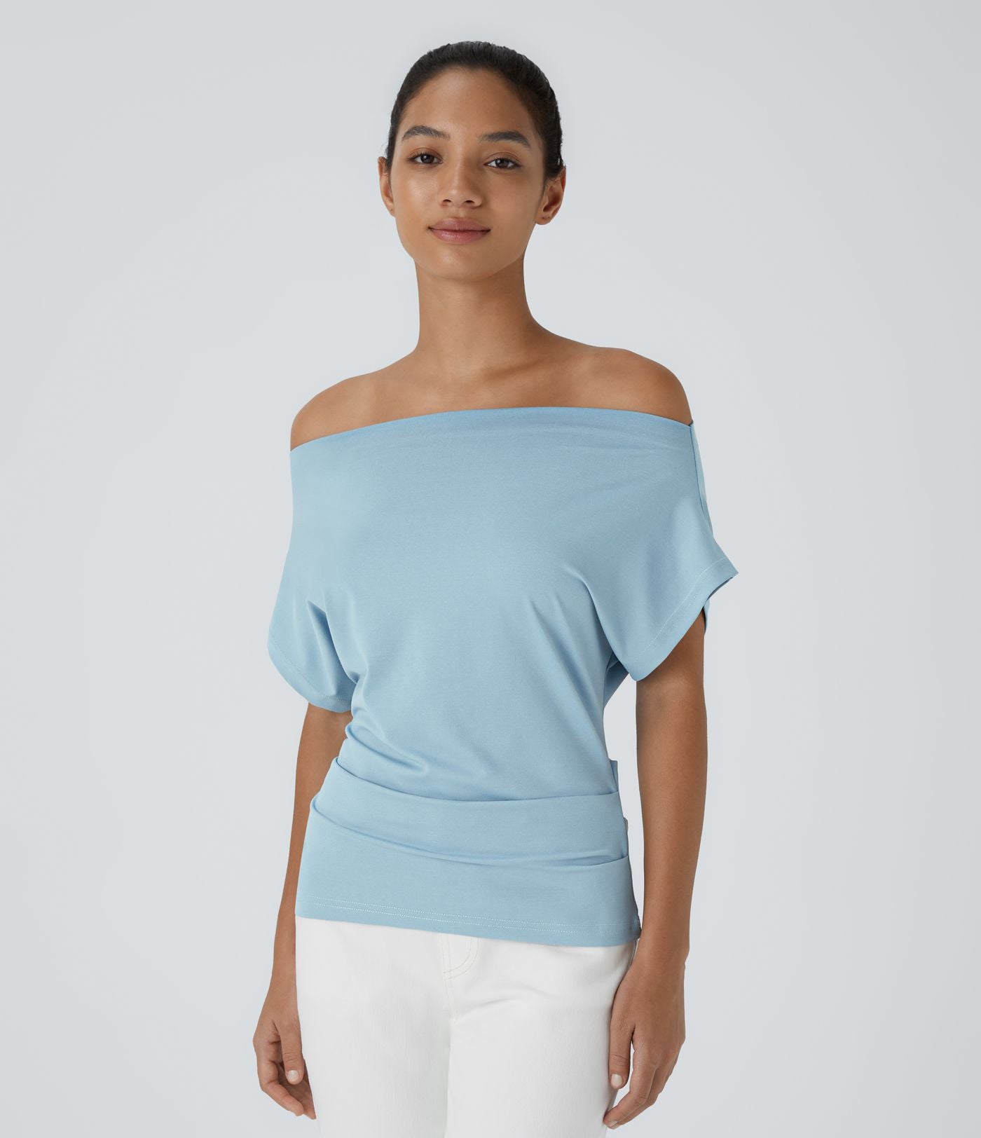 Top Casual Épaules Dénudées Manches Courtes Ruchées