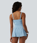 Maillot de bain une pièce 2-en-1 col V en jacquard avec nœud frontal, bretelles réglables, effet push-up, ventre plat et fronces