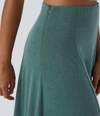 Jupe Évasée Casual Longue Fermeture Éclair Latérale Taille Haute