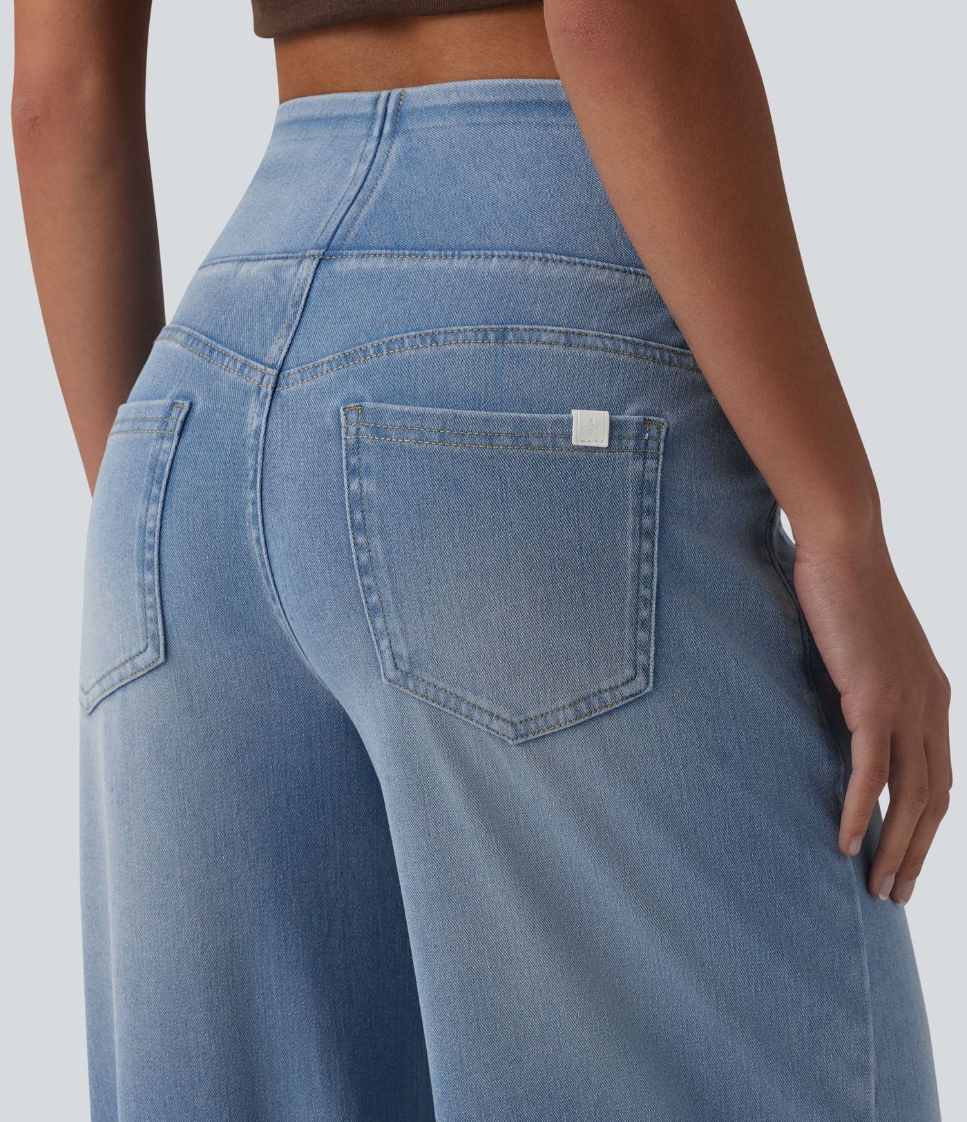 Halara Flex™ Jean large casual baggy taille mi-haute en lyocell drapé effet délavé, avec poches