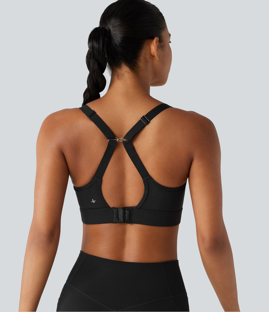 Brassière de sport d'entraînement maintien moyen col U dos nu avec boucle ajustable et [coque moulée 3D]