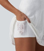 Robe de yoga évasée 2-en-1 SoftlyZero™ QuickDry avec soutien-gorge intégré, dentelle contrastée et poches - Édition Easy Peasy