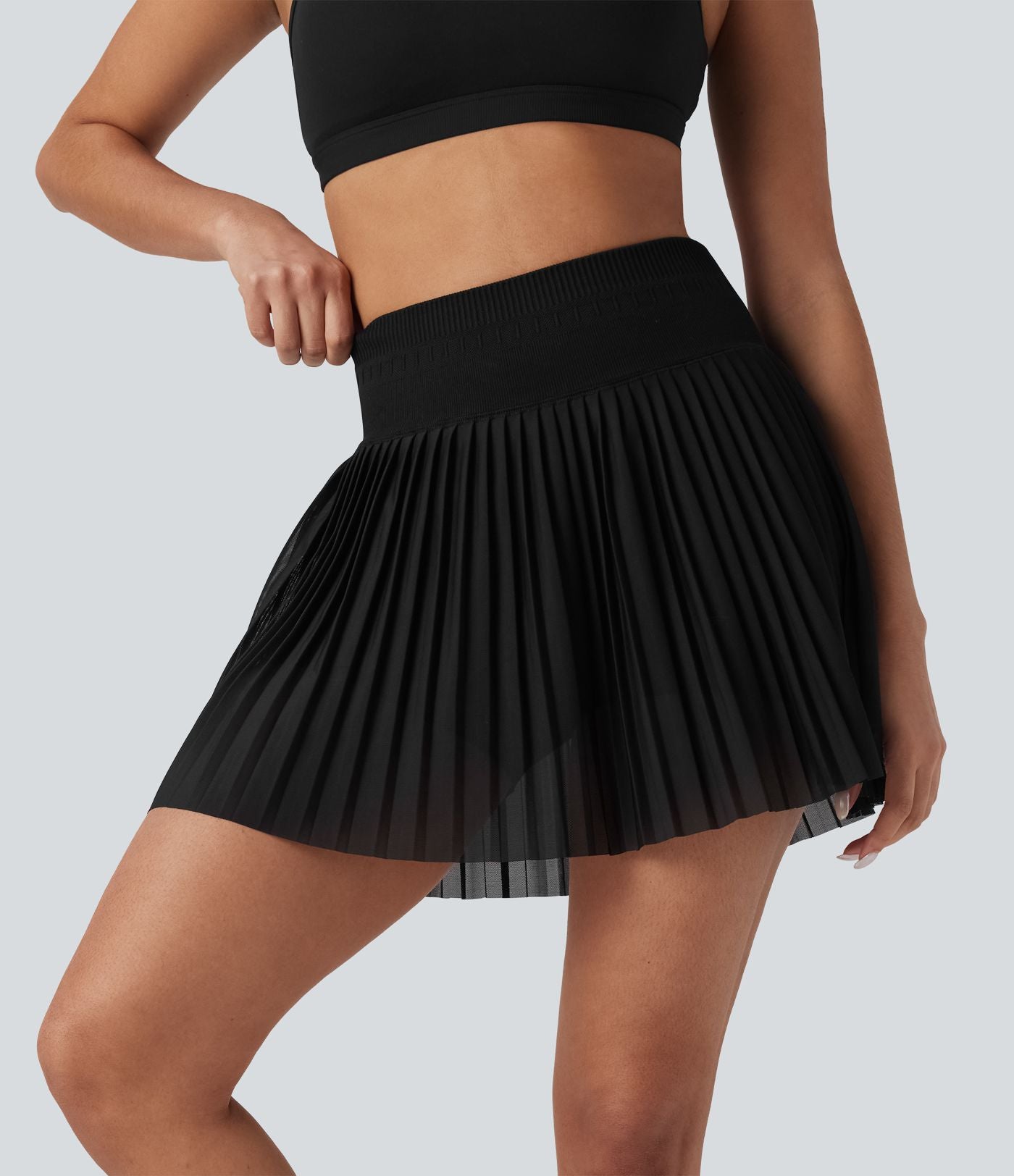 Jupe mini tennis 2-en-1 plissée taille haute sans couture OneForm Seamless Flow avec poches