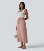 Jupe longue casual aspect lin taille haute avec cordon de serrage