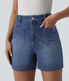 Short denim décontracté Halara Flex™ délavé taille haute 10 cm avec poches