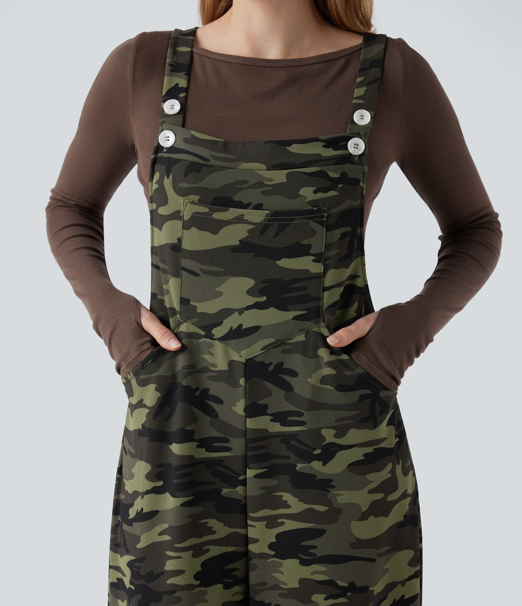 Salopette en maille gaufrée imprimé camouflage avec poches