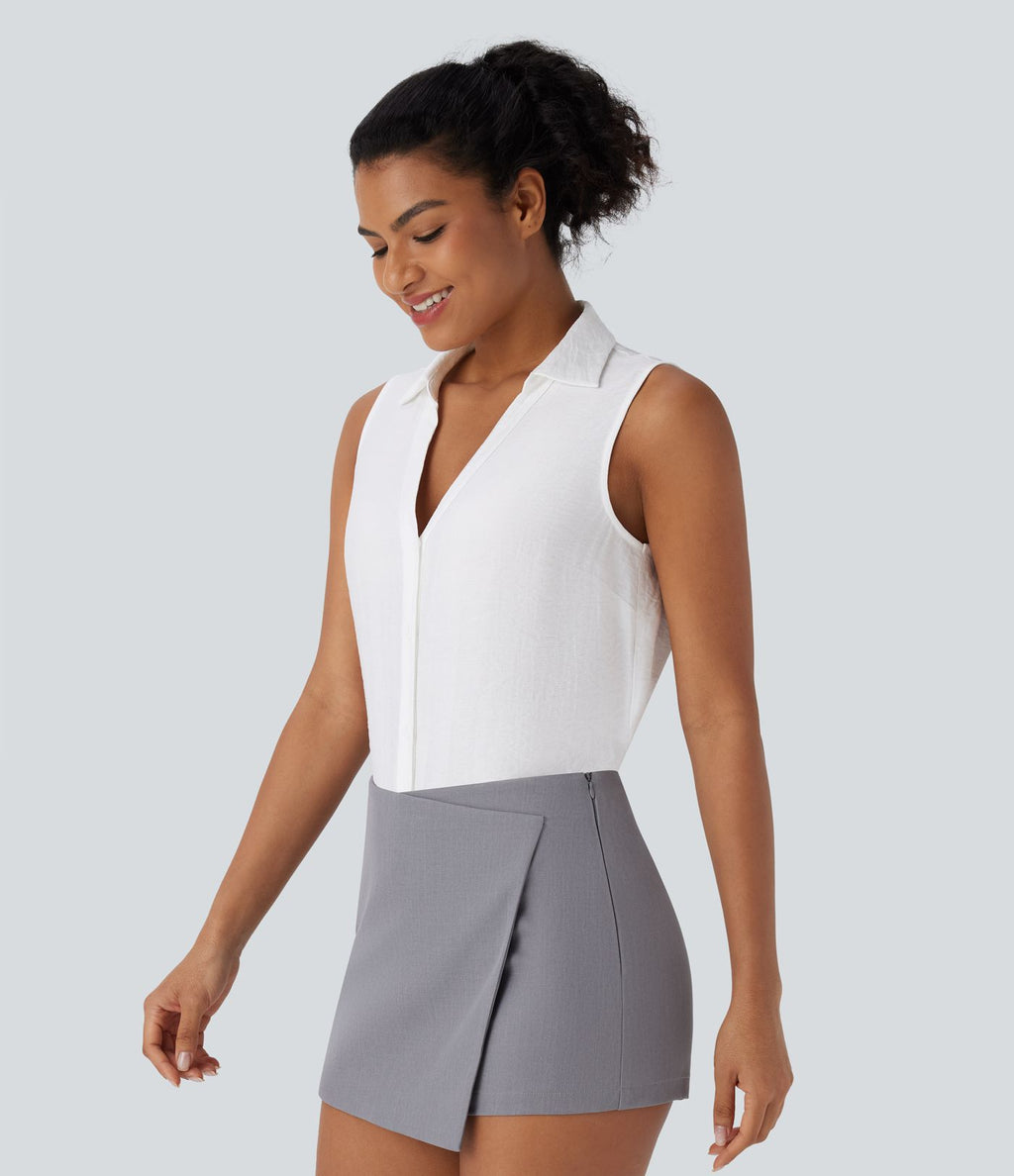 Chemise de travail sans manches à col V et boutons