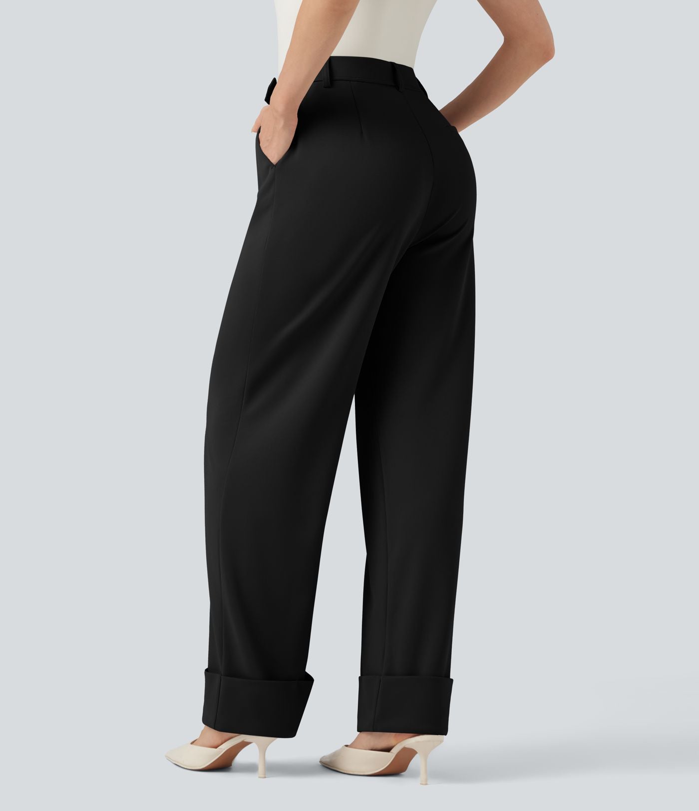 Pantalon tailleur large Halara Flex™ taille haute en crêpe ourlet roulé avec poches