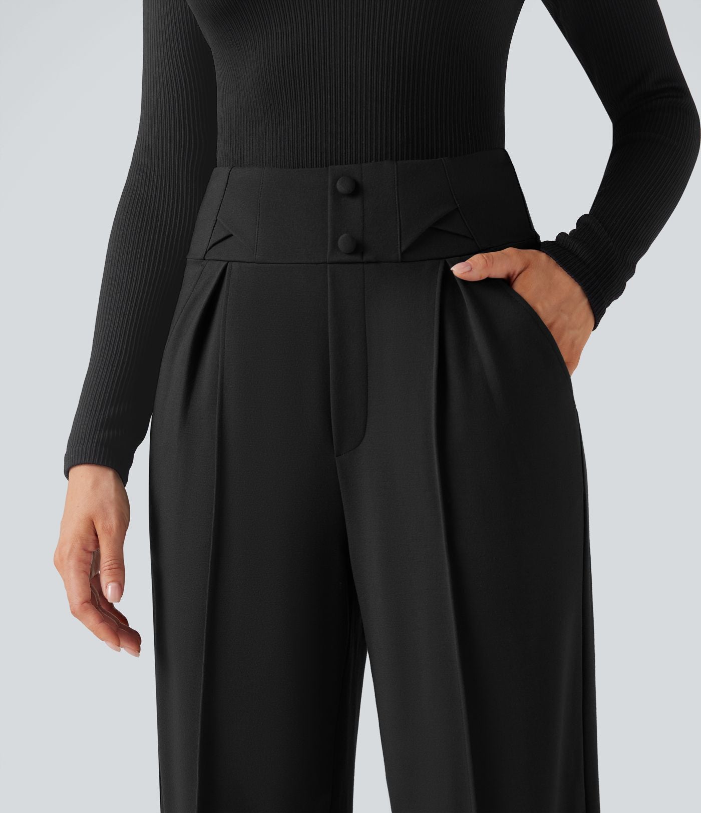 Pantalon tailleur coupe droite taille haute Halara Flex™ avec poches