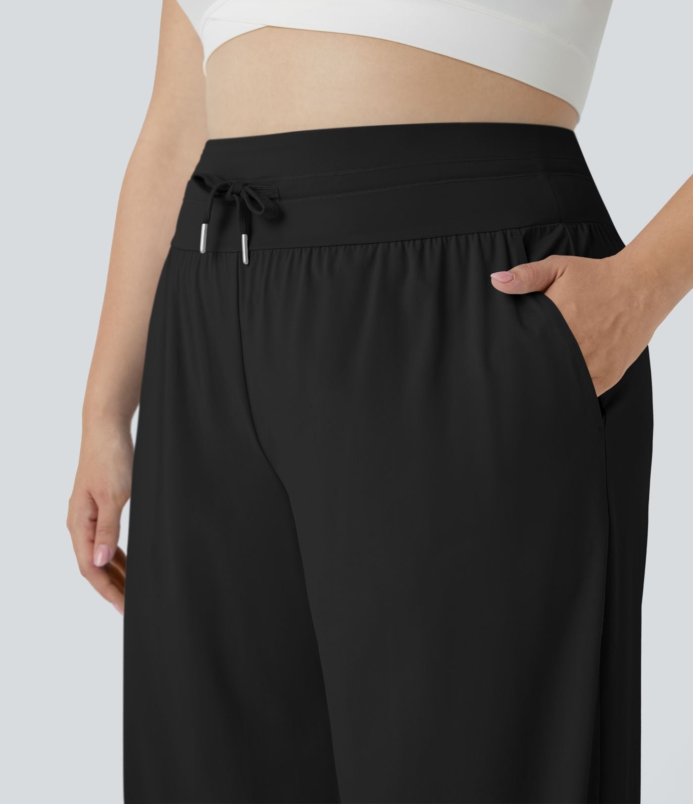 Pantalon large décontracté grande taille à taille haute avec cordon de serrage poches latérales effet frais InstantCool