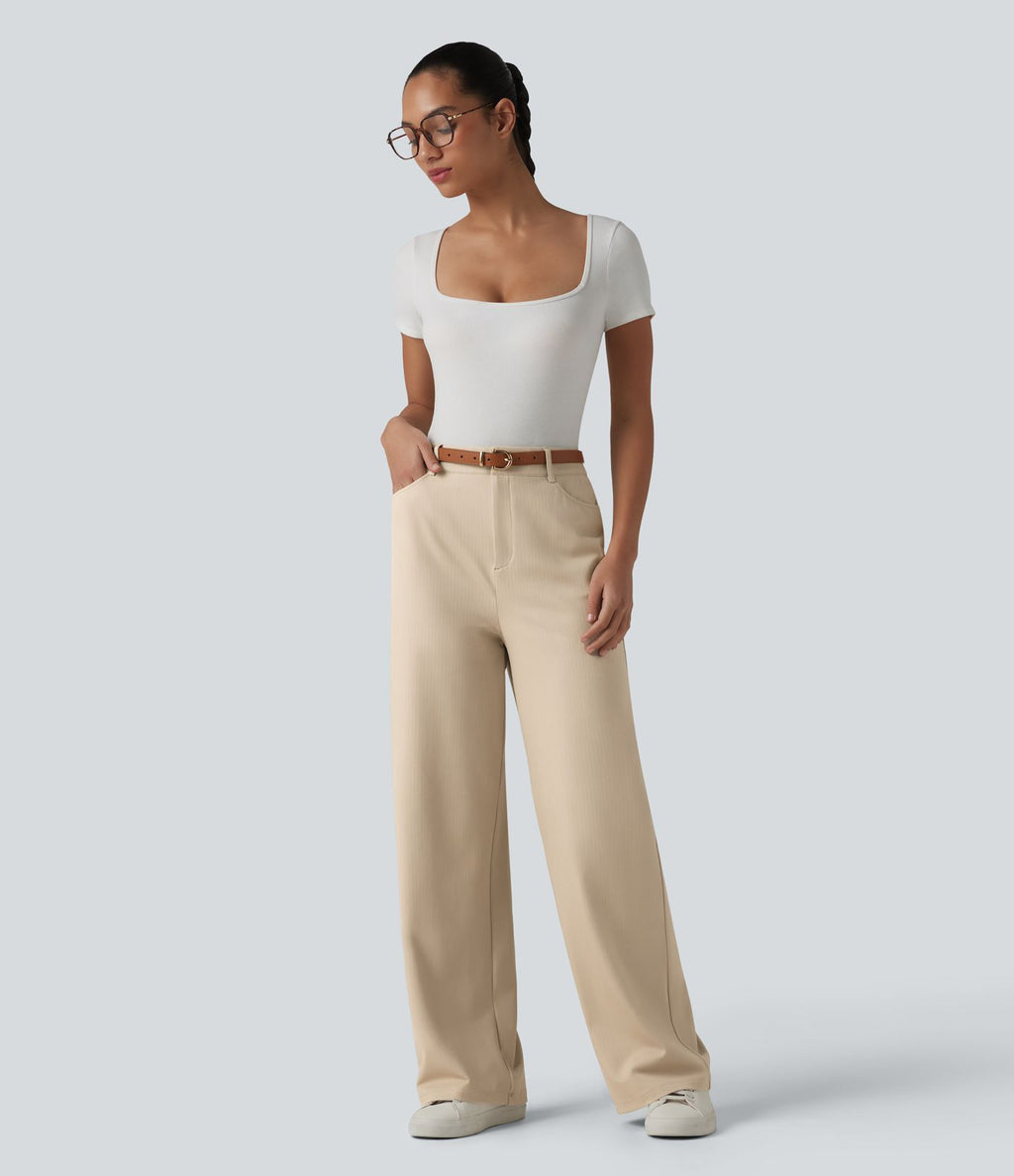 Halara Flex™ Pantalon tailleur droit taille haute à chevrons avec poches