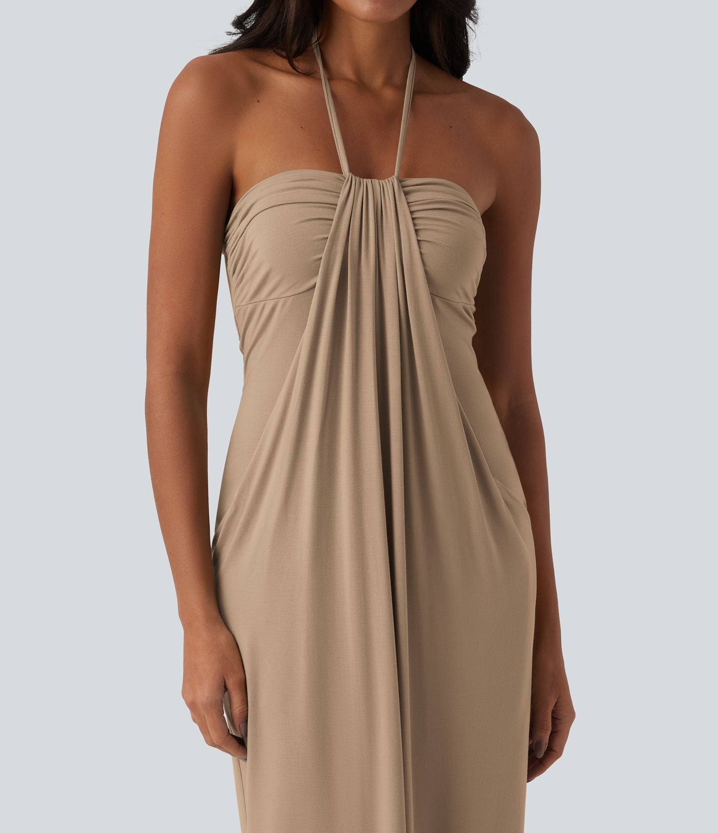 Robe longue dos nu col licou avec nœud et poches