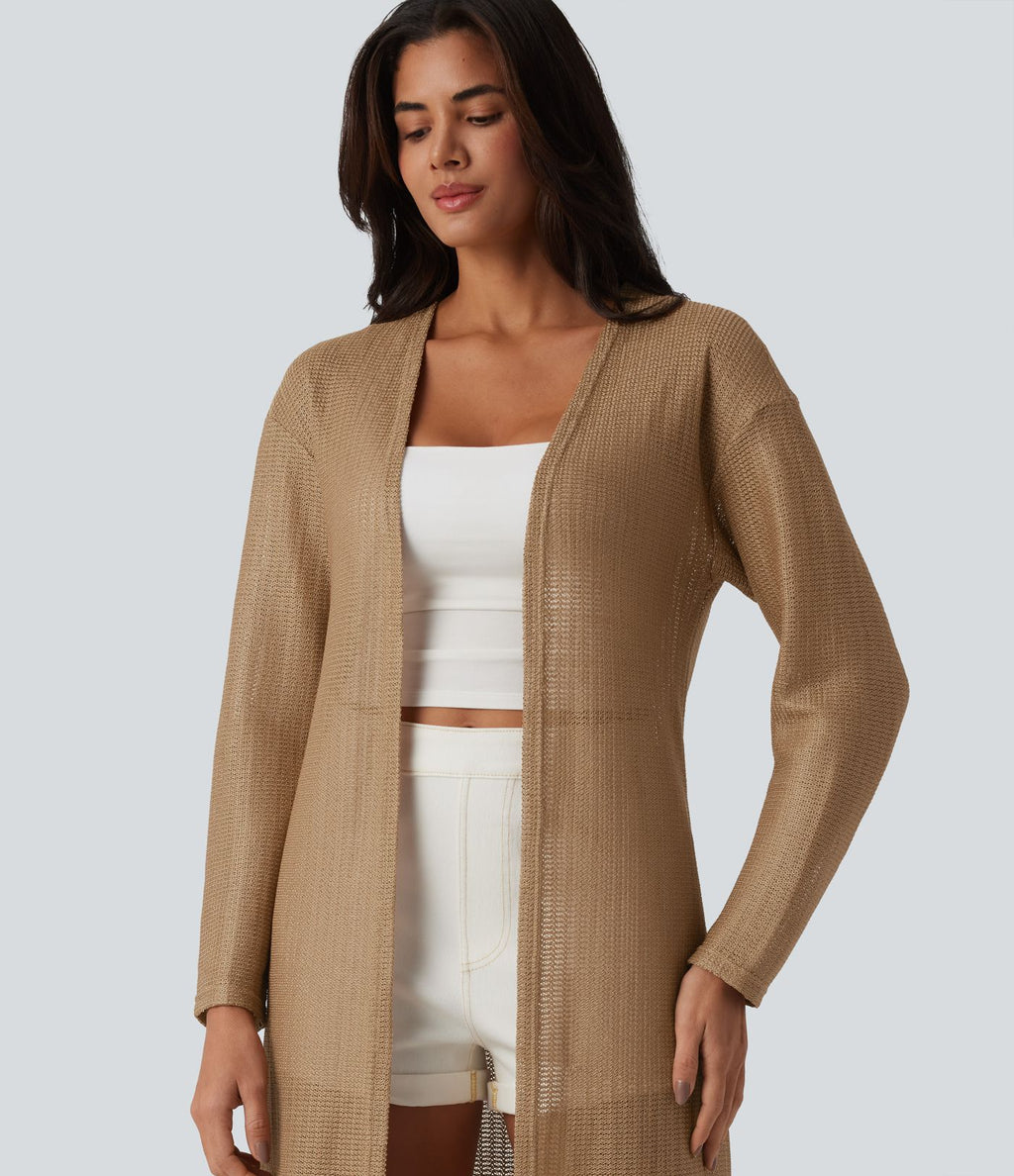 Manteau long casual crochet maille manches longues