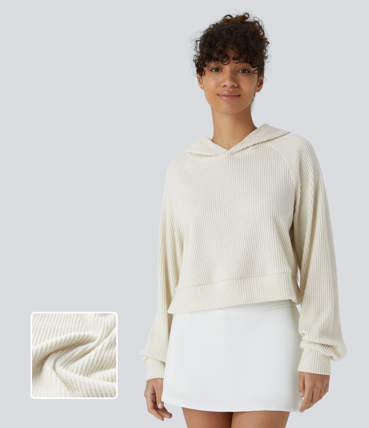 Sweat-shirt décontracté à capuche en maille côtelée avec manches longues et fente