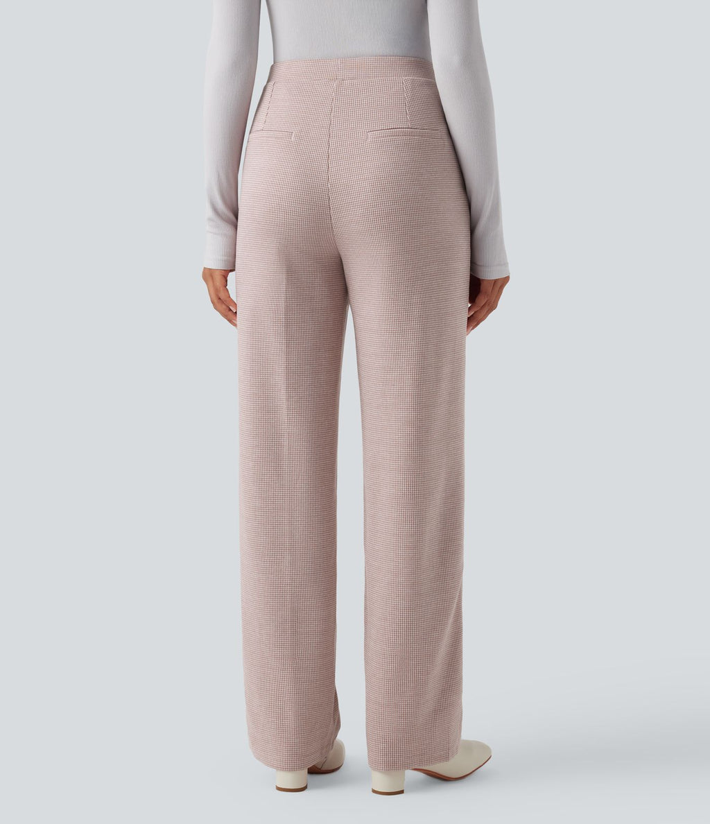 Pantalon tailleur taille haute à coupe droite pied-de-poule avec poches Halara Flex™