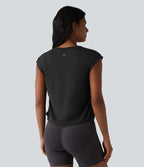 Haut de sport SoftlyZero™ séchage rapide col rond manches courtes avec fronces et ourlet arrondi