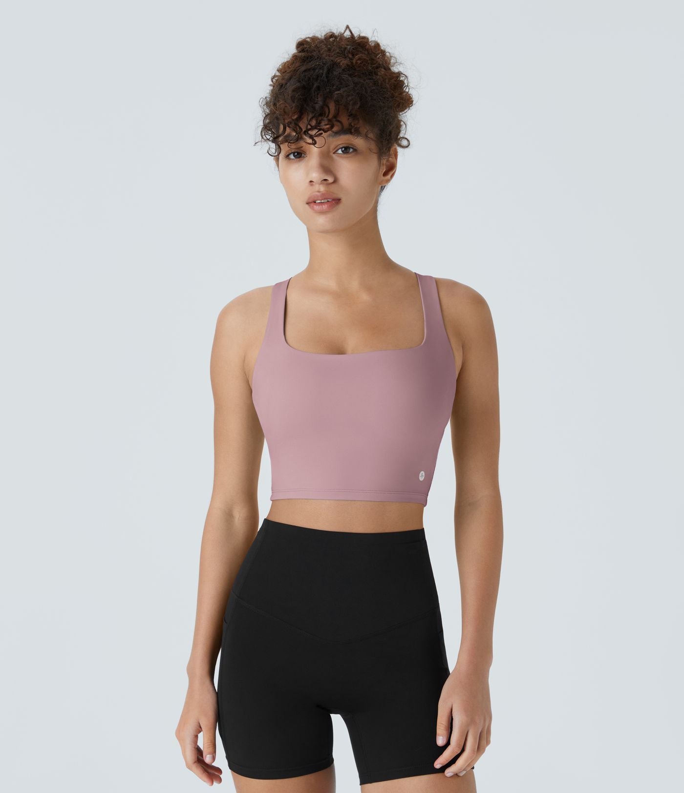 Débardeur yoga court SoftlyZero™ Airy col carré dos nu bretelles croisées effet frais InstantCool, bonnets A-C, protection solaire UPF50+