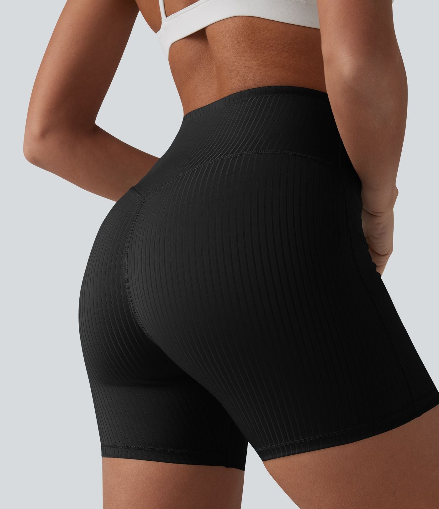 Short cycliste de yoga côtelé taille haute 12,5 cm avec poche