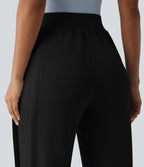 SpacerTek™ Pantalon large fluide décontracté taille haute avec cordon de serrage intérieur, côtes contrastées, fentes et poches