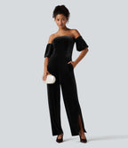 Combinaison velours bustier fendue manches bouffantes - Easy Peasy
