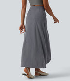 Jupe longue taille haute ourlet asymétrique aspect lin