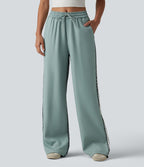 Pantalon ample décontracté taille mi-haute avec cordon de serrage color block rayures léopard contrastant avec poches