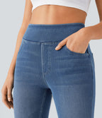Halara Flex™ Jean bootcut décontracté extensible délavé taille haute à poches multiples
