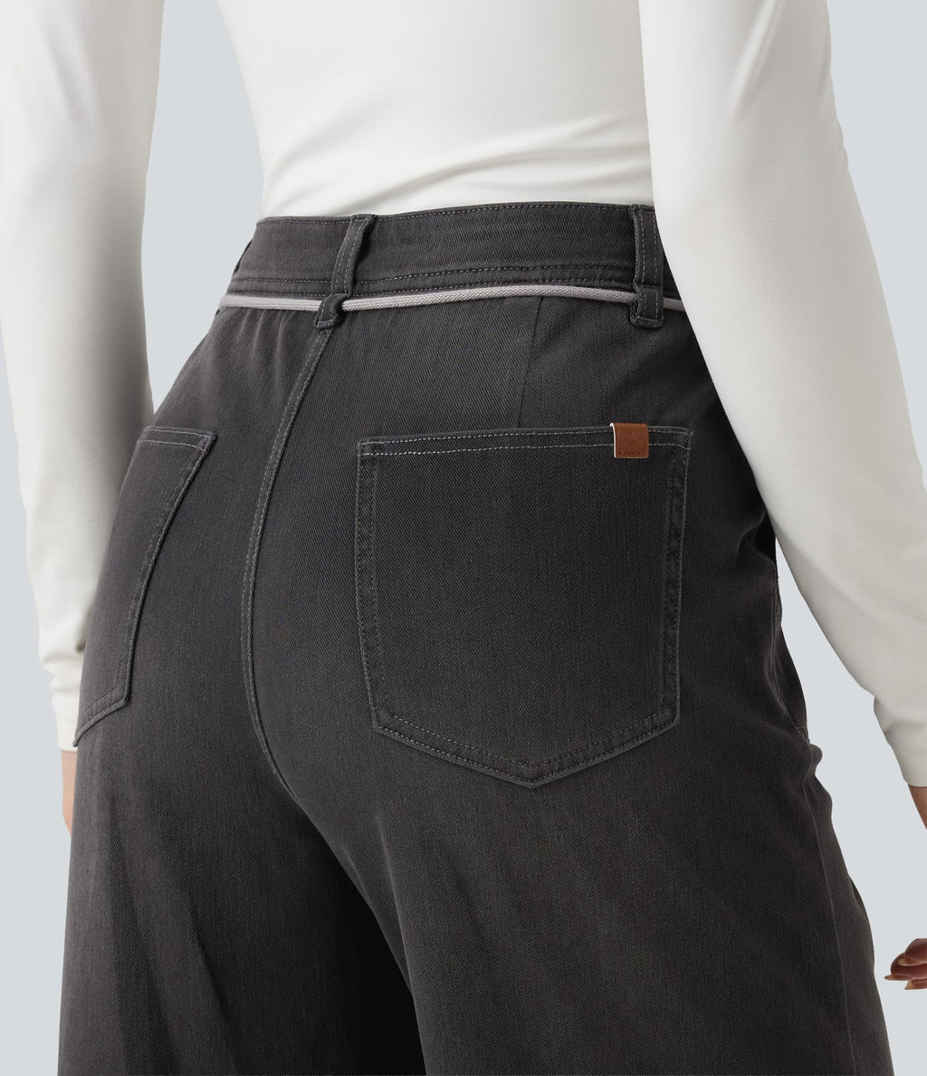 Jean droit baggy Halara Flex™ taille mi-haute avec cordon ajustable et poches