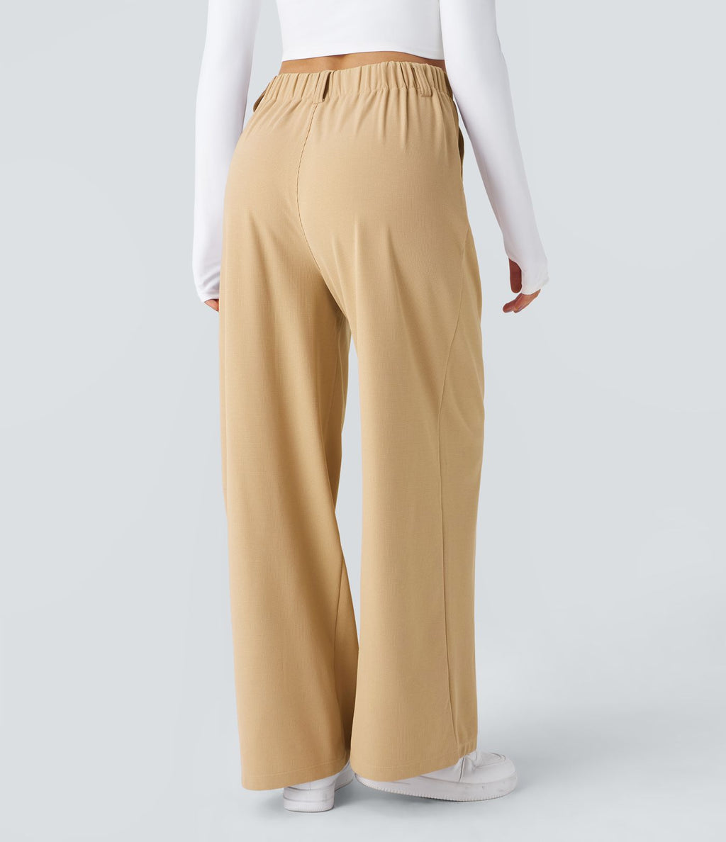 Pantalon Tailleur Large Fluide Halara Flex™ Gaufré Taille Haute Poches Latérales