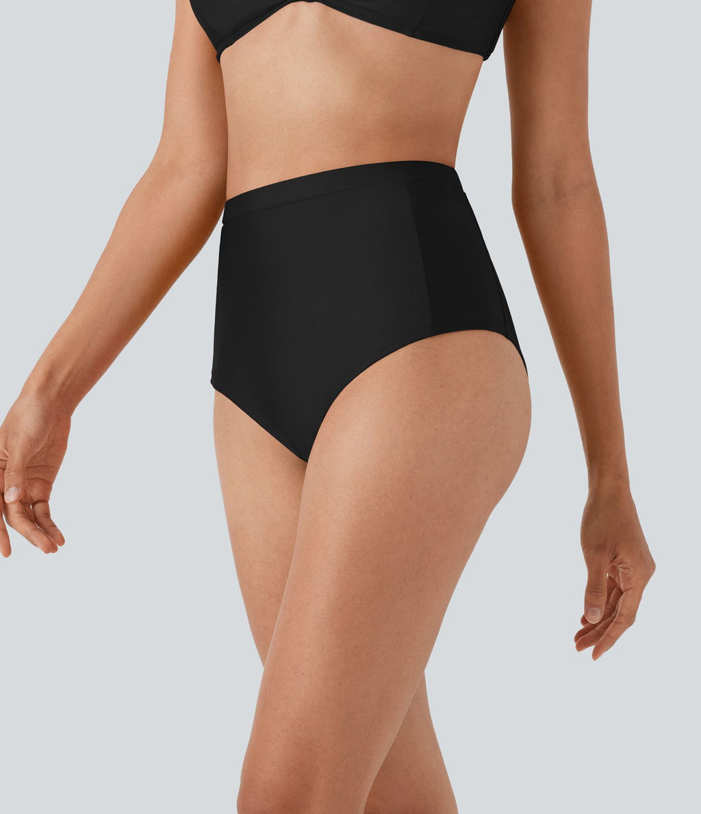 Bas de bikini brillant taille haute gainant avec poches