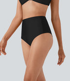Bas de bikini brillant taille haute gainant avec poches