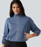 Veste en jean Halara Flex™ à col montant avec manches longues, zip et poches