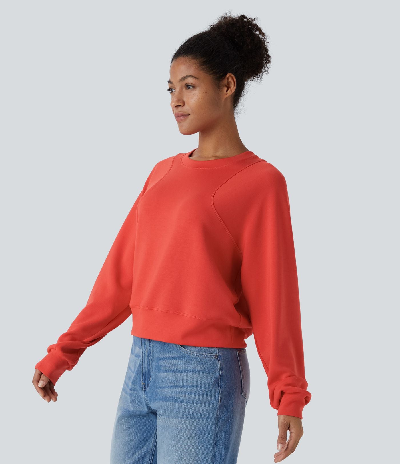 Sweatshirt Casual Solide à Manches Raglan et Col Rond