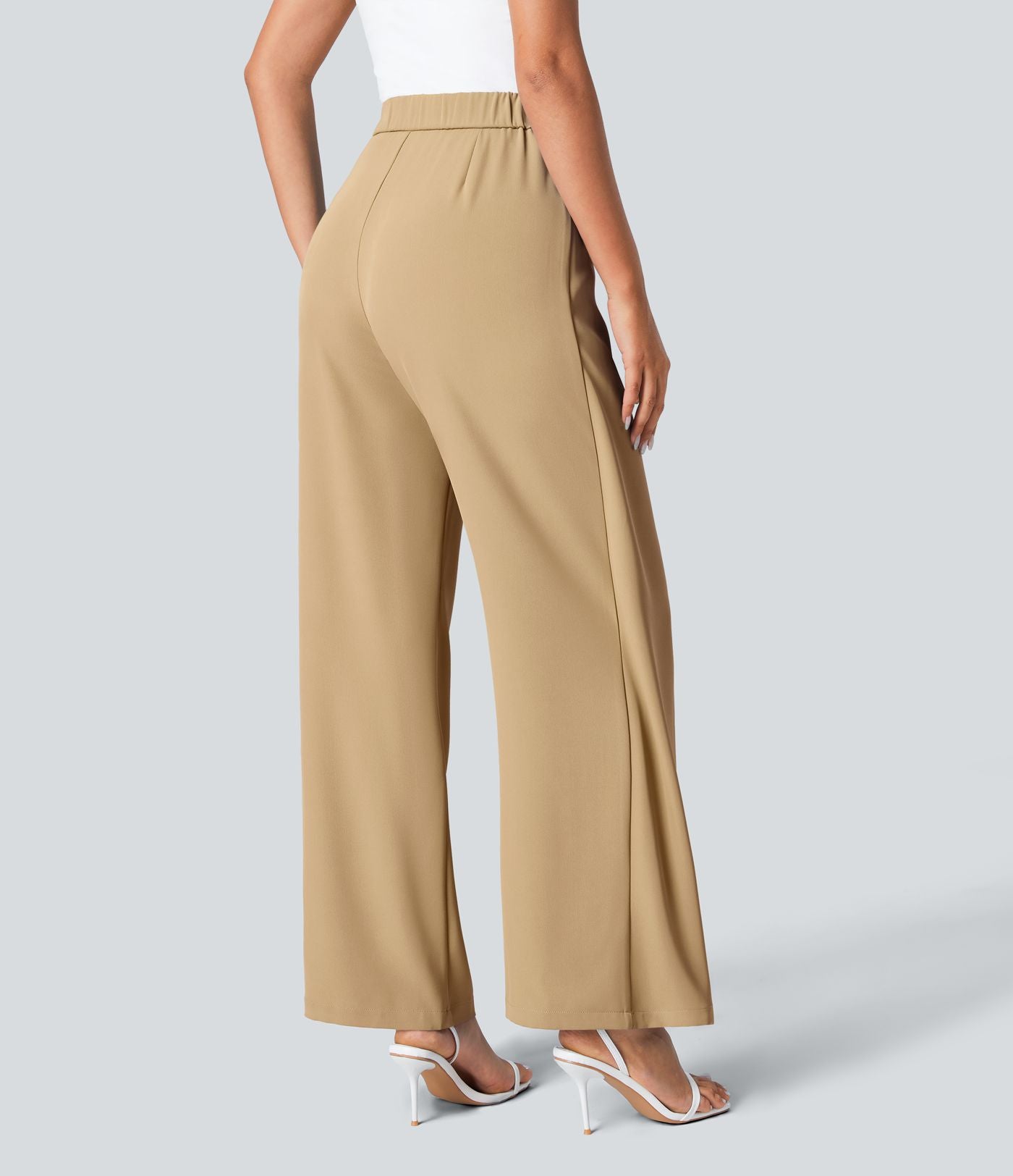 Pantalon Tailleur Large Fluide Taille Haute Fermeture Éclair Invisible